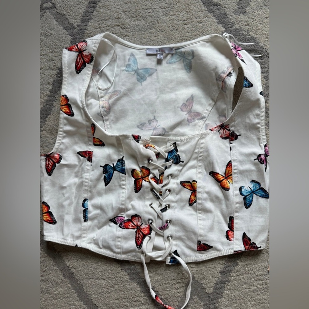 Butterfly Print Lace-Up Vest